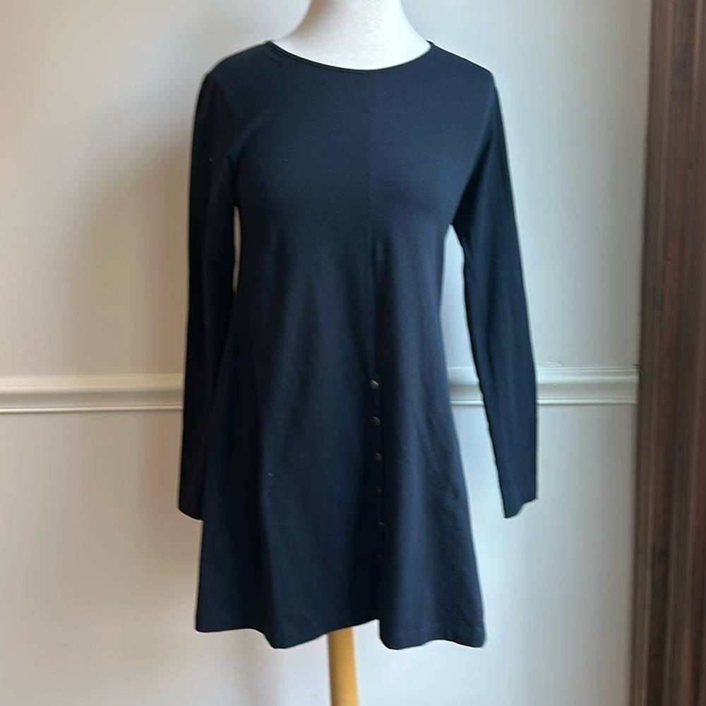 Lilith of Paris Tunic Dress Black Snaps down front Medium EUC